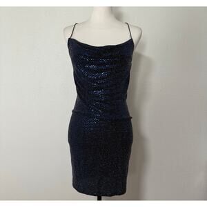 New Look Women's Blue Navy Sequin Shimmer Mini Bodycon Dress Size 10